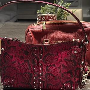Michael Kors Burgundy Snake Print Shoulder Bag